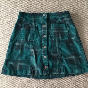 Urban outfitters green plaid button down skirt